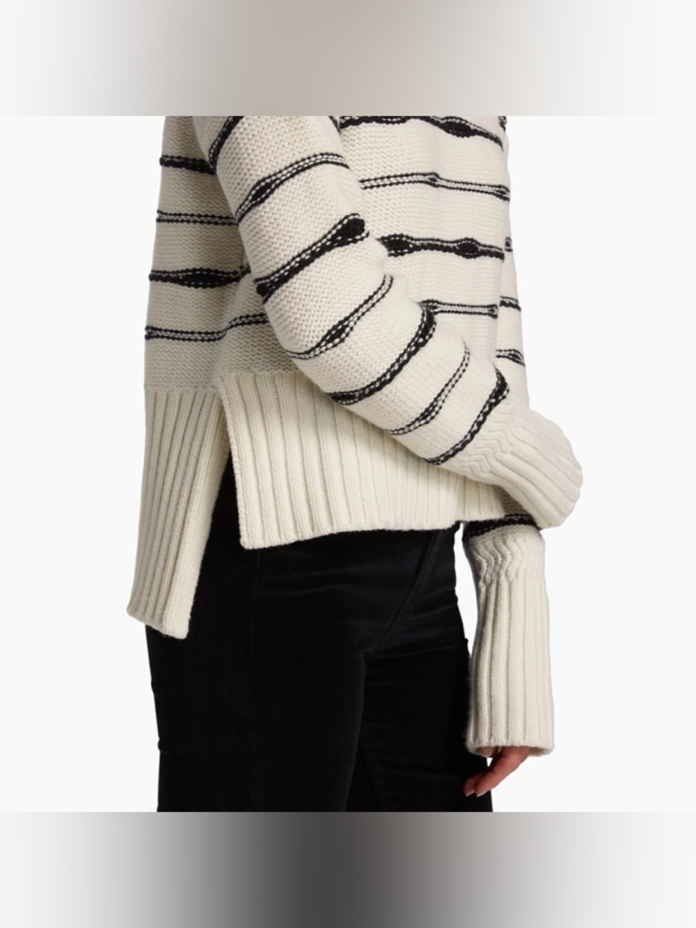 Veronica Beard Womens Viori Striped Wool Blend Sweater Sz Large White Black - Picture 3 of 14